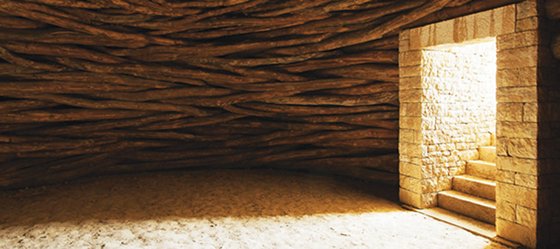 Interior of Andy Goldsworthy's Oak Room at Château La Coste, twelve hundred interlocking pieces of Burgundy oak