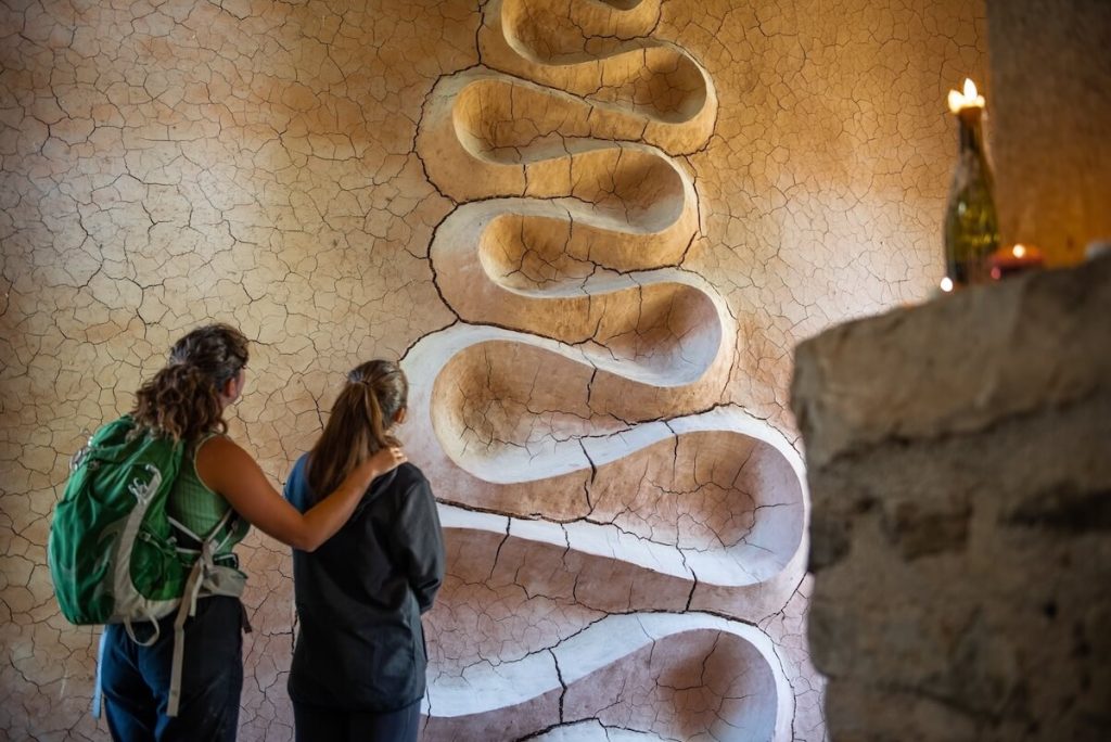 Interior of Refuge d'Art Vieil Esclangon with Andy Goldsworthy's monumental sculpture, Musée Gassendi collection, Haute-Provence